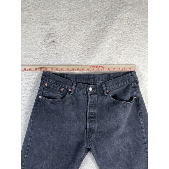 Levis 501 Jeans Mens 38x32 (35x30 Actual) Black Straight Button Fly Marbling - Picture 3 of 16